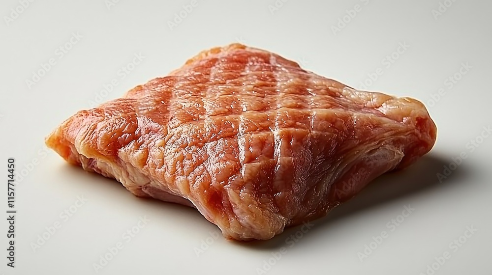 Square piece of cured meat on white background. Square piece of cured meat on white background.