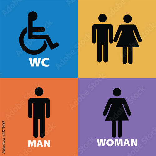 Vector men's and women's disabled restroom signage set