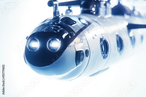 A detailed view of a scale model submarine showing its features and details photo