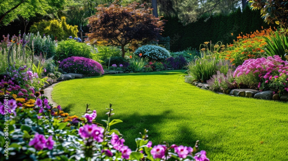 Fototapeta premium Spring Oasis: A Colorful Garden Retreat for Relaxation and Recreation