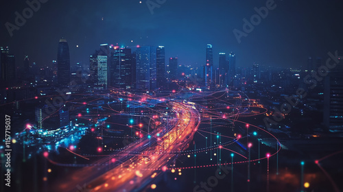 Wallpaper Mural Smart digital Innovation city with connection network reciprocity over the cityscape. of future smart wireless digital city and social media networking systems that connects people with in city Torontodigital.ca