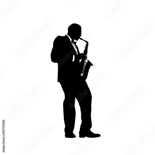 silhouette of a black man playing the saxophone, jazzman - vector illustration