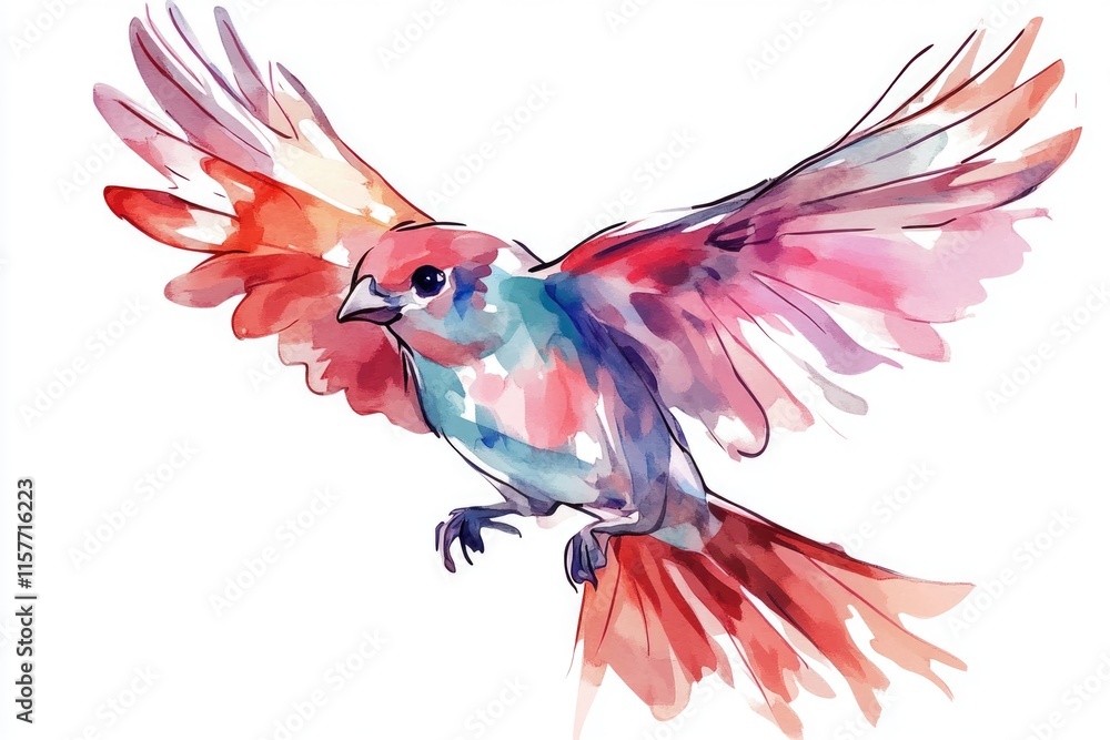 Obraz premium A beautiful watercolor painting of a vibrant bird soaring through the air