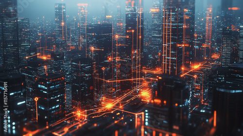 Wallpaper Mural Smart digital Innovation city with connection network reciprocity over the cityscape. of future smart wireless digital city and social media networking systems that connects people with in city Torontodigital.ca