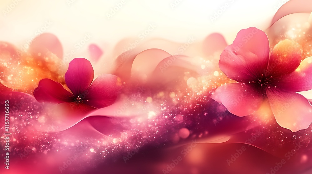 Dreamlike Pink Flowers and Glowing Abstract Background Dreamlike Pink Flowers and Glowing Abstract Background