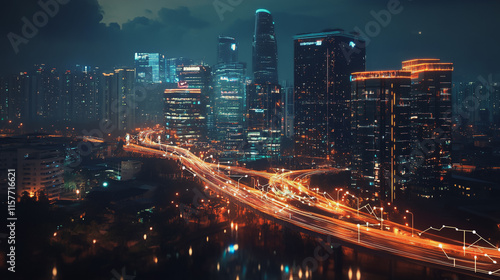 Wallpaper Mural Smart digital Innovation city with connection network reciprocity over the cityscape. of future smart wireless digital city and social media networking systems that connects people with in city Torontodigital.ca