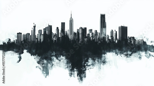 Wallpaper Mural striking abstract city skyline silhouette in black and white, showcasing urban architecture and dramatic atmosphere Torontodigital.ca