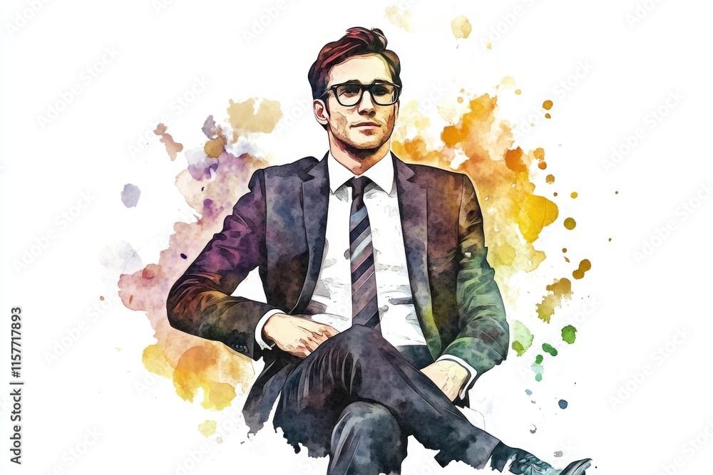 A watercolor illustration of a man wearing a suit and tie, great for business or professional use A watercolor illustration of a man wearing a suit and tie, great for business or professional use