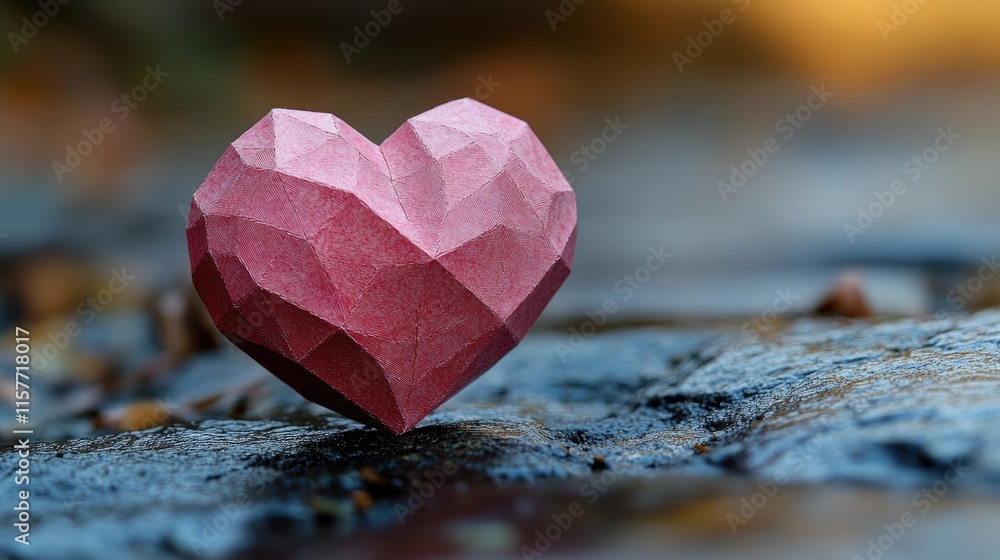 Fototapeta premium A simple yet symbolic image of a paper heart sitting on top of a rock, with no distractions or embellishments
