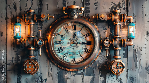 ornate vintage retro metal clock time machine, a decorative object representing time, history, and nostalgia, a close up stock image

