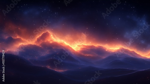 Wallpaper Mural Fiery Mountainscape Under a Starry Night Sky Torontodigital.ca