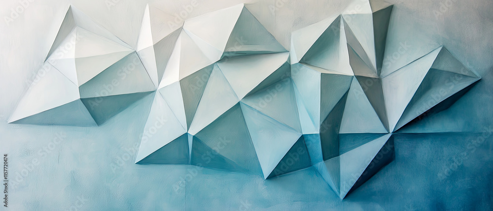 Fototapeta premium Abstract geometric wall art in dusty blue and pale pastel tones, creating serene atmosphere