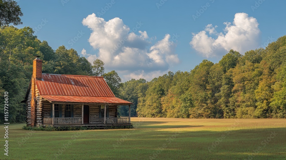 Rustic log cabin in a sunny field. Rustic log cabin in a sunny field.