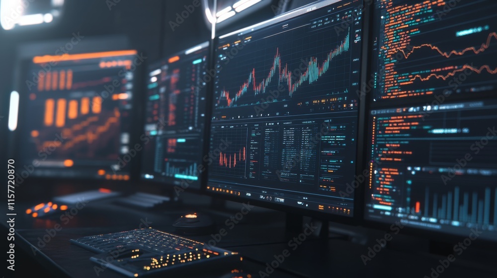 Fototapeta premium Dynamic Trading Setup with Warm Light Composition