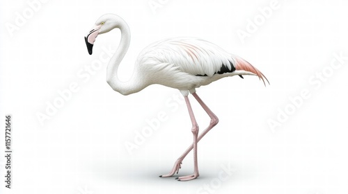 Illustration of a flamingo standing gracefully in a minimalist setting with ample copy space for text placement. Generative AI photo