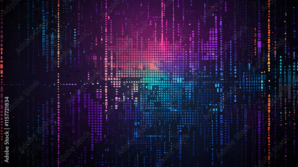 Abstract Digital Technology Futuristic Background. Square Pixels Halftone Pattern Tech Mosaic. Technology or Science Research Presentation Backdrop. Vector Illustration. Abstract Digital Technology Futuristic Background. Square Pixels Halftone Pattern Tech Mosaic. Technology or Science Research Presentation Backdrop. Vector Illustration.