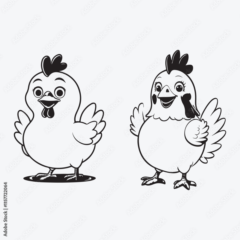 Cartoon Chicken Vector Art style with White background Art & Illustration Cartoon Chicken Vector Art style with White background Art & Illustration