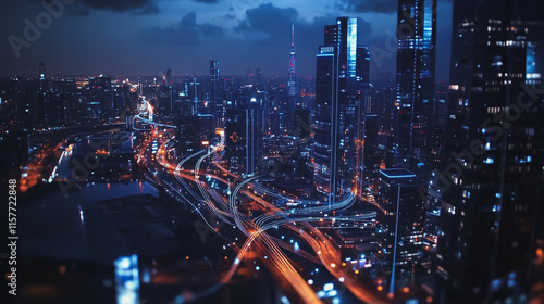 Wallpaper Mural Smart digital Innovation city with connection network reciprocity over the cityscape. of future smart wireless digital city and social media networking systems that connects people with in city Torontodigital.ca