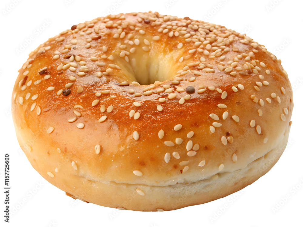 A fresh golden-brown bagel sprinkled with sesame seeds A fresh golden-brown bagel sprinkled with sesame seeds