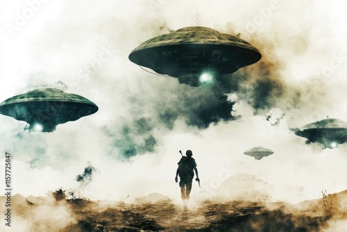 A person observing UFOs, great for sci-fi or futuristic themes photo