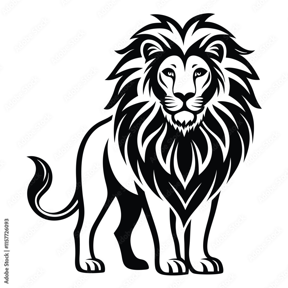 Fototapeta premium Lion silhouette, vector black color silhouette, on a white background