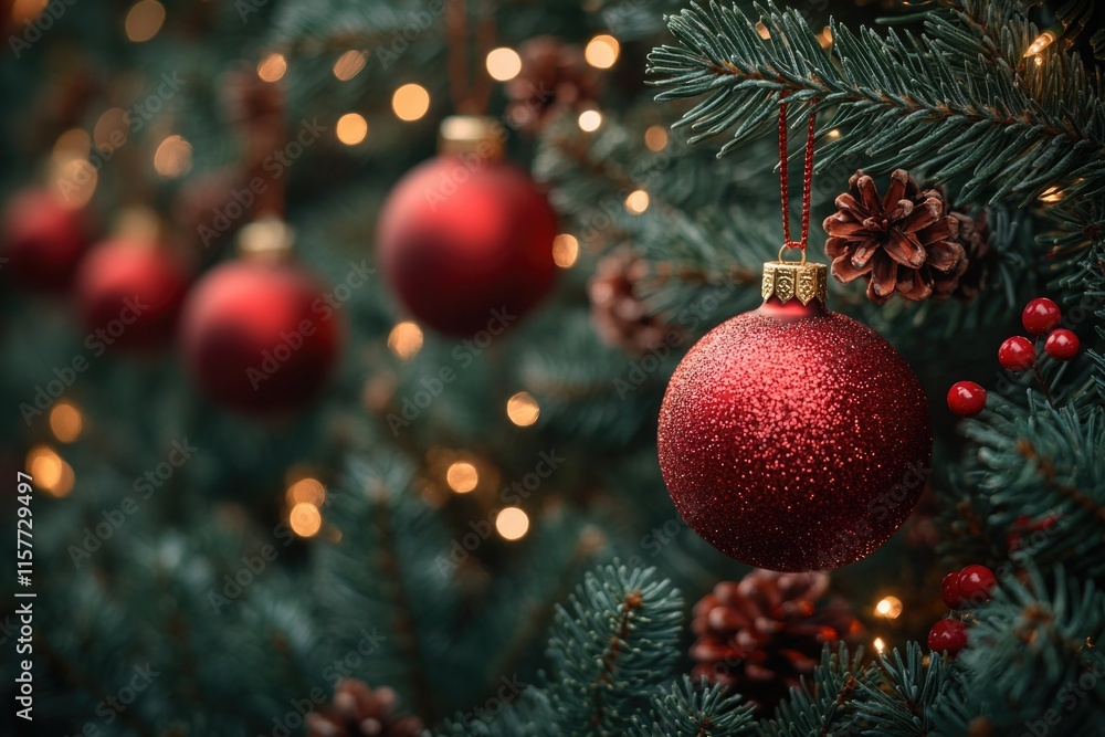 A close-up view of a Christmas ornament hanging from a tree branch A close-up view of a Christmas ornament hanging from a tree branch