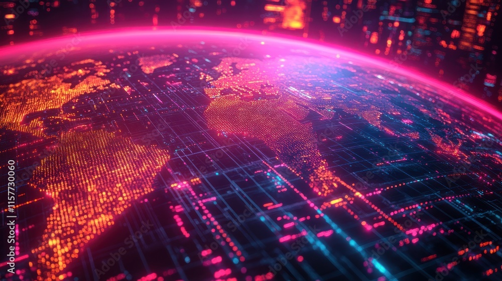 Obraz premium A digital representation of Earth with vibrant colors and data patterns.