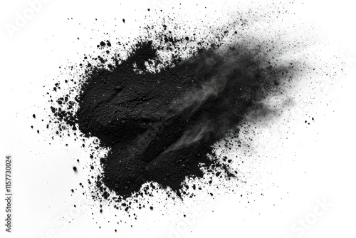 Top View Black Charcoal and Gunpowder Explosion Isolated on White Background photo