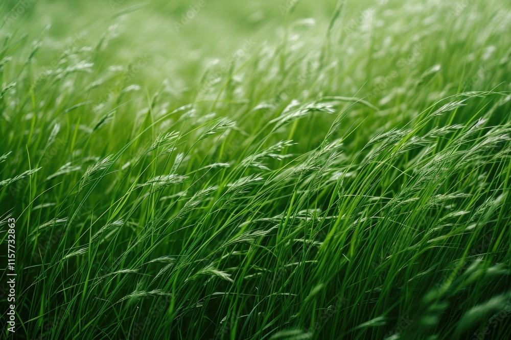 Fototapeta premium Untamed Green Grass Texture: A Close-Up of Wild Meadow Grass in the Summer Breeze
