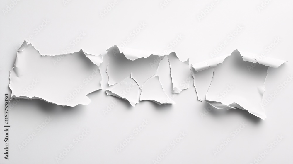 Torn white paper strips create a dynamic and textured background, showcasing raw edges and a minimalist aesthetic. Torn white paper strips create a dynamic and textured background, showcasing raw edges and a minimalist aesthetic.