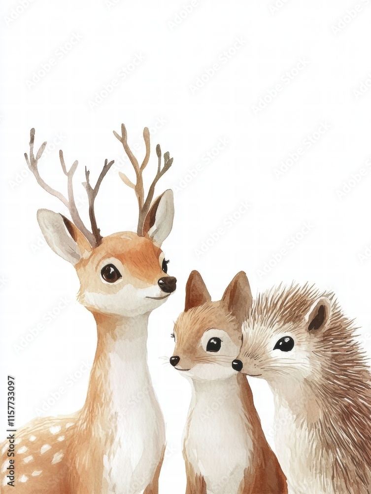 Fototapeta premium Forest animals gather together in a friendly arrangement showcasing their unique features and charm. Generative AI