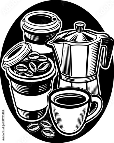 Vintage Coffee Illustration outline design