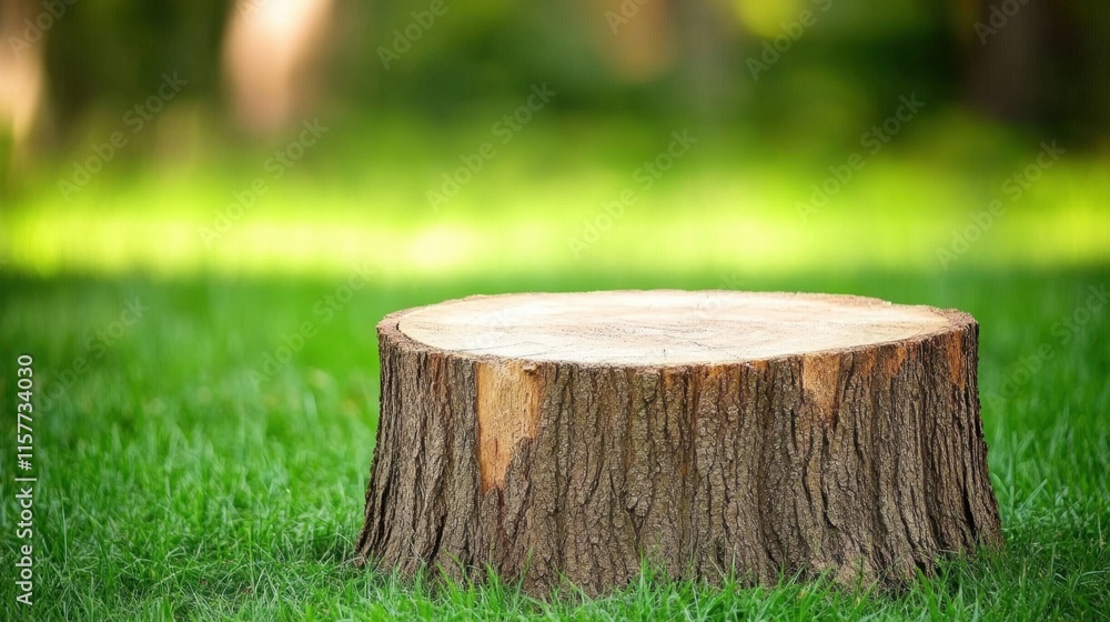 Natural Tree Stump Surrounded by Lush Green Grass in Outdoor Setting Natural Tree Stump Surrounded by Lush Green Grass in Outdoor Setting