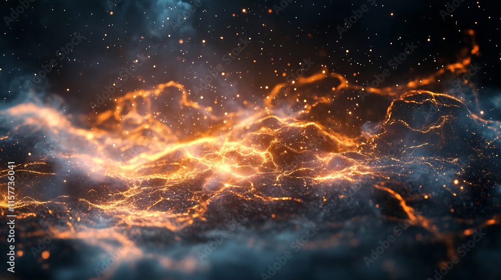Fiery Abstract 3D Render: Dynamic Energy Explodes in Dark Nebula. AI Generated Fiery Abstract 3D Render: Dynamic Energy Explodes in Dark Nebula. AI Generated