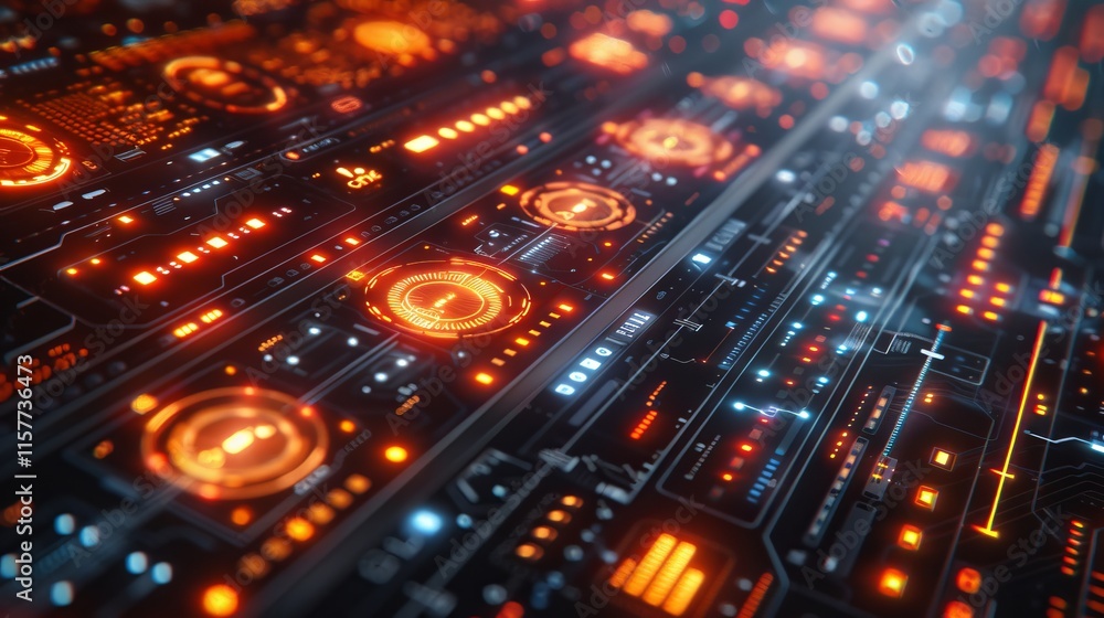Obraz premium Craft a neon display of user interface symbols, featuring illuminated