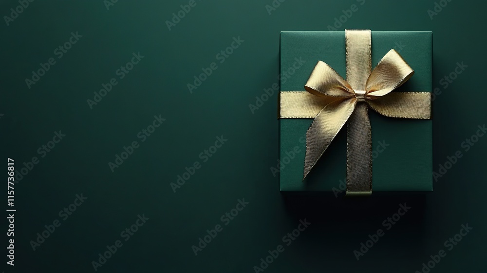 A green gift box with a shiny gold ribbon, isolated on a simple background, soft lighting, holiday theme, ultra realistic A green gift box with a shiny gold ribbon, isolated on a simple background, soft lighting, holiday theme, ultra realistic