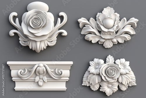 Four white flower designs are shown, each with a different type of flower photo