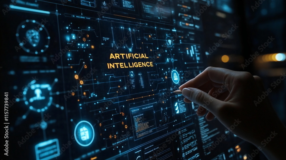 Exploring artificial intelligence with advanced technology dashboards in a dark room setting Exploring artificial intelligence with advanced technology dashboards in a dark room setting
