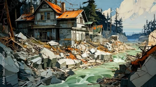 Wallpaper Mural Abandoned house near river in forest showcases nature reclaiming forgotten spaces Torontodigital.ca