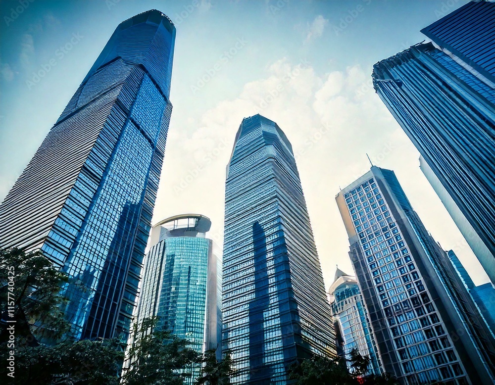 Close-Up Of Modern Office Buildings, Shanghai, China Close-Up Of Modern Office Buildings, Shanghai, China