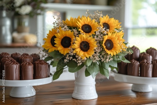 Wallpaper Mural Vibrant sunflower field in the mountains during a sunny day Torontodigital.ca