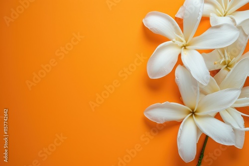 White Kalia Flowers on Vibrant Orange Background with Copy Space photo