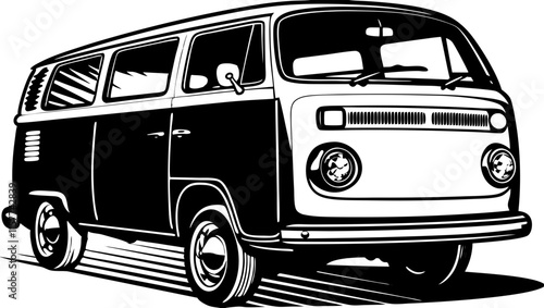 Vintage Combi Car Illustration Outline 