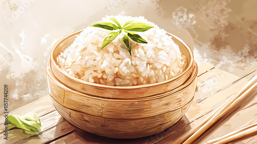 Steamed glutinous rice. Velutinous. Illustration photo