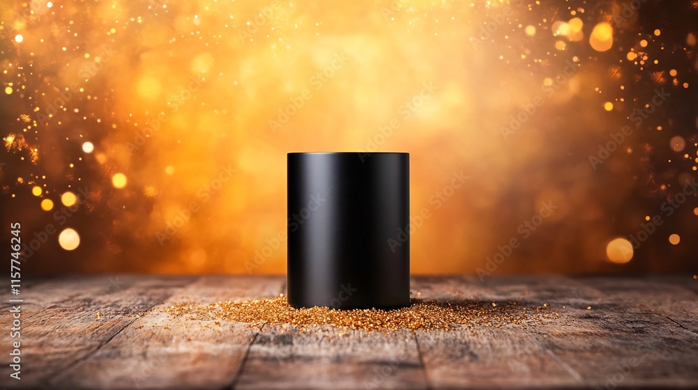 Close-up Photo: Black Mug Mockup Gleaming Mysteriously on Rustic Wood, Warm Festive Background. AI Generated Close-up Photo: Black Mug Mockup Gleaming Mysteriously on Rustic Wood, Warm Festive Background. AI Generated