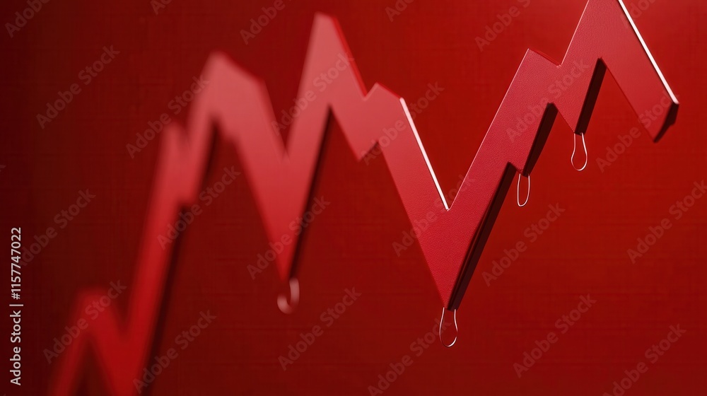 Fototapeta premium Red Arrow Graph with Water Drops Symbolizing Decline in Financial Performance