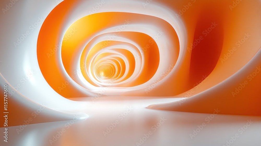 A surreal, spiraling tunnel with orange and white tones, suggesting depth and movement. A surreal, spiraling tunnel with orange and white tones, suggesting depth and movement.
