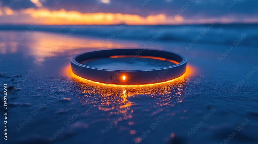 Illuminated ring on beach at sunset. Illuminated ring on beach at sunset.