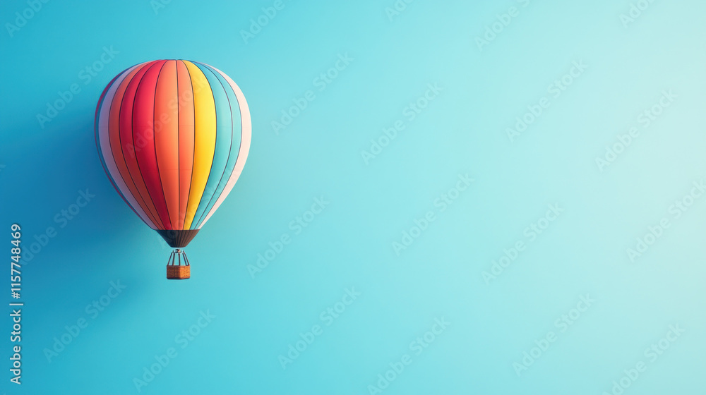 Fototapeta premium Colorful hot air balloon against a blue background.