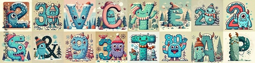 Cartoon Winter Monsters Lettering Typeface. AI generated illustration